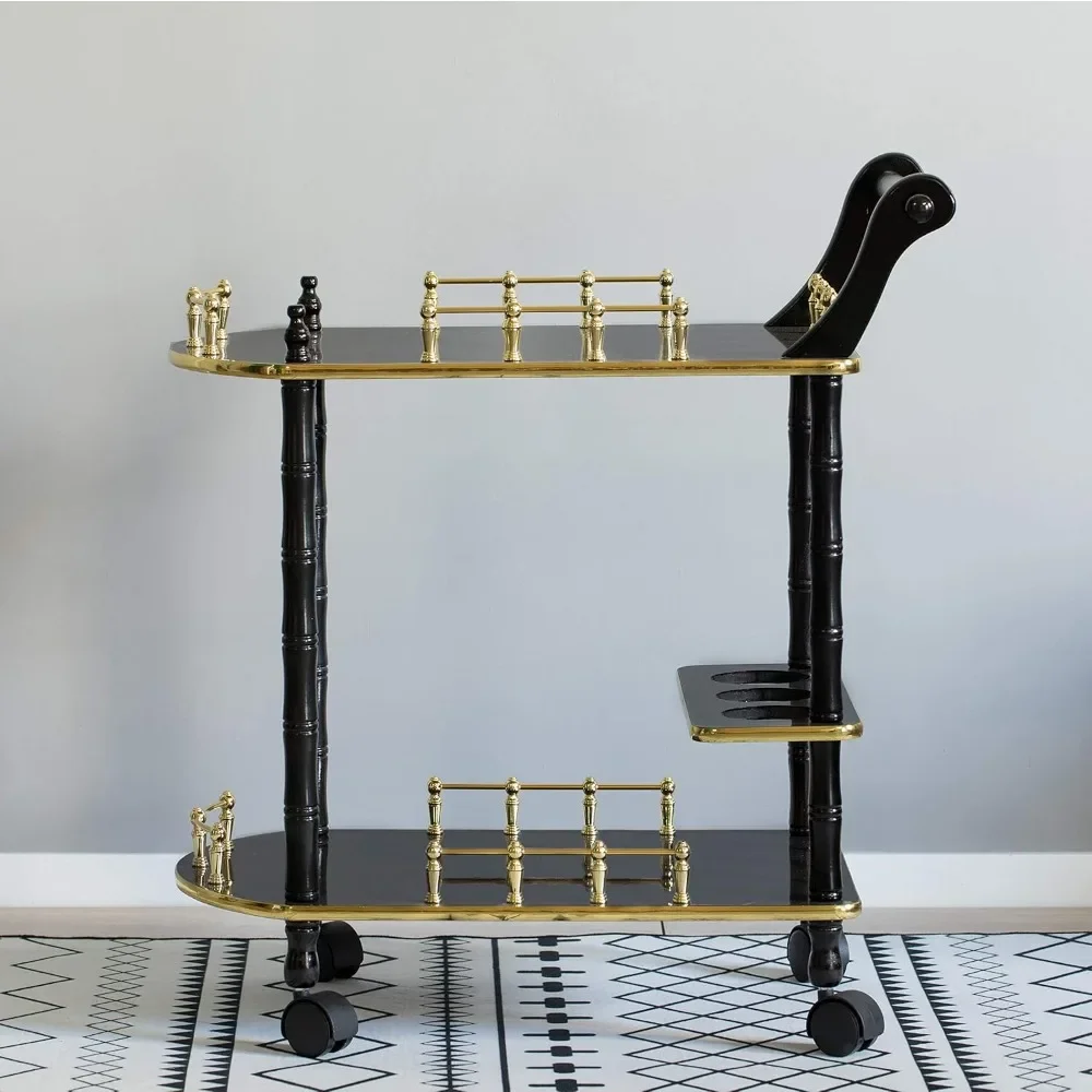 

Bar Cart Tea Trolley with 2 Tier Shelves&Rolling Wheels, Mobile bar handcart suitable for parties and dinners, Kitchen Handcart