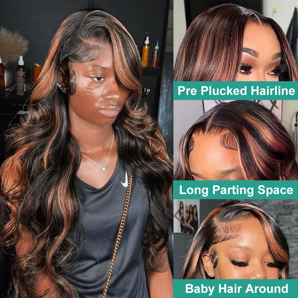 1b30ハイライトグルーレスウィッグ人毛ボディウェーブ既製ウィッググルーレス13x6 HDレースフロントウィッグ13x4 HDカラープレカットウィッグ