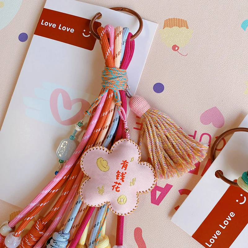 HD10498A35 string 04 ingot rich flower ethnic style woven fringed lanyard car keychain pendant bag hanging