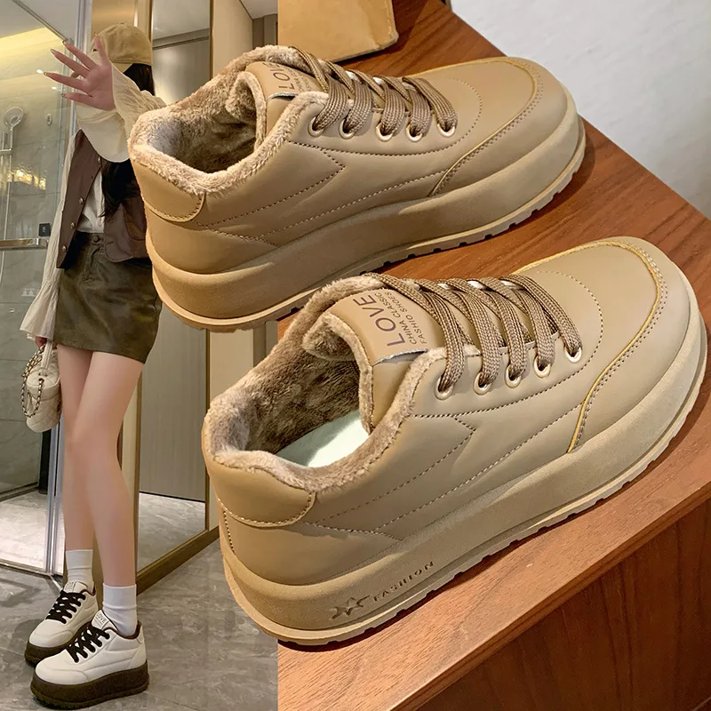 

Women Winter Plus Cashmere Plush Warm Sneakers New Fashion Casual Sports Shoes Female Thick Sole High Top Increase Sports Shoes