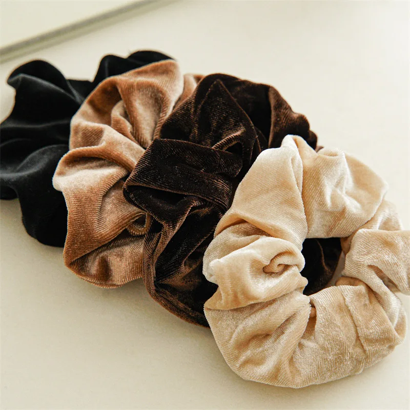 Frauen Einfarbig Scrunchies Vintage Korallen Samt Haarband Für Mädchen Pferdeschwanz Halter Gummibänder Elastische Haar Krawatten Zubehör – Detail 8