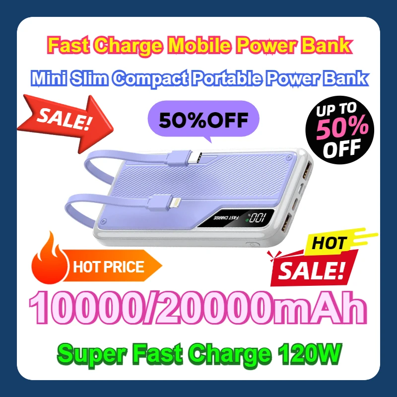 

10000mah 20000mAh Super Fast Charge 120W Mini Slim Compact Portable Power Bank Fast Charge Mobile Power Bank