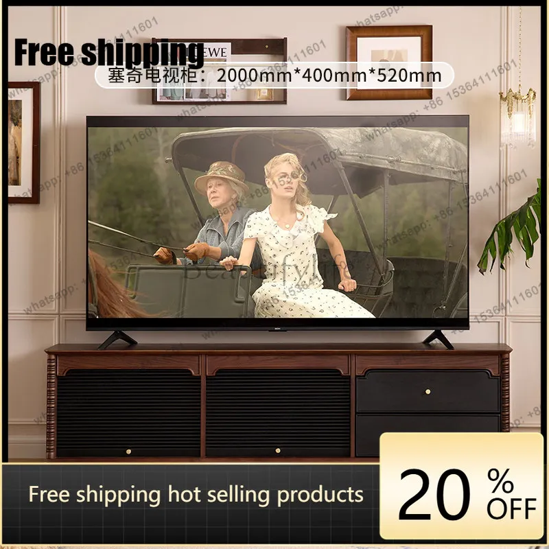 LD French vintage solid wood TV cabinet, living room two-tone color-block louver storage cabinet
