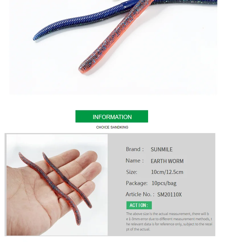 SUNMILE Weiche Angeln Lure10cm12.5cm Senko Wurm Neko Rig Lockt Flick Shake Erde Wurm Künstliche Köder Silikon Shad Köder für Bass – Detail 2