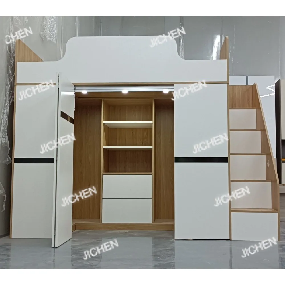 Go to bed and get off the wardrobe Unisex space saving half high bed up and down the bed with wardrobe storage ladder cabinet #1