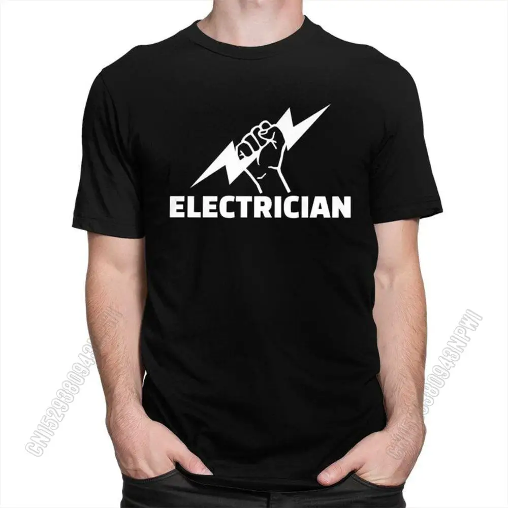 Electrician T Shirt For Men Pure Cotton Tee Engineer Electrical Power Tshirts Short Sleeved T-Shirt Gift