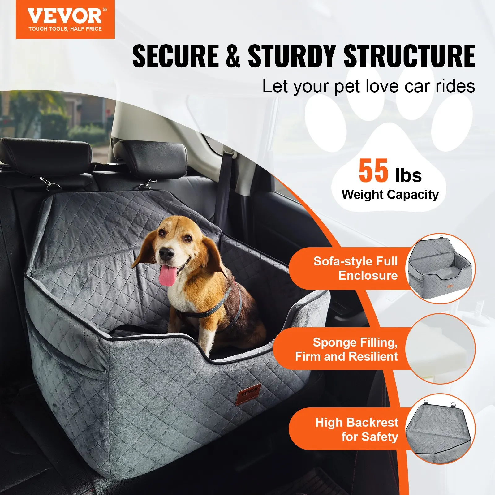 

Dog Booster Car Seat Pet Car Seat For Medium Large Dog Up To 55 Lbs Gray