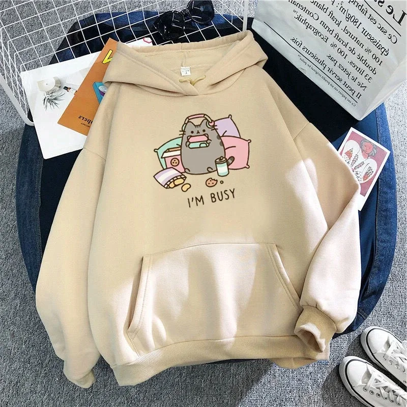 2025 Funny The Cat Hoodie Women Fashion Kawaii Korean Harajuku Sweatshirt Female 90s Cartoon Clothes Female Hood Oversized Girls