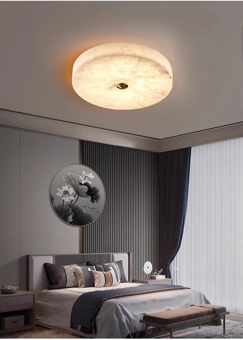 Modern Simple LED Natural Marble Ceiling Lamp Living Room Bedroom Corridor Circular Ultra-thin All-copper Wall Lamp Indoor Decor