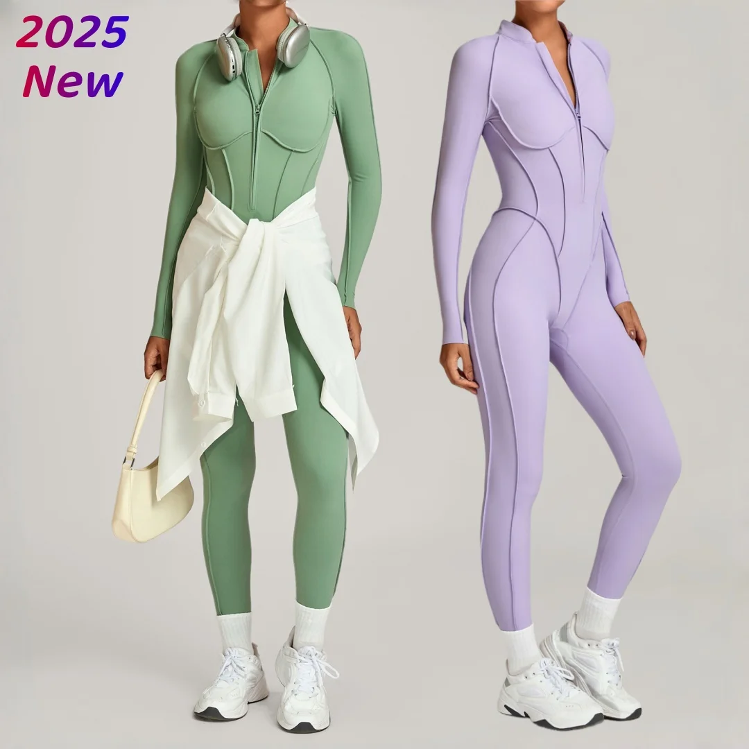 

New Women's Long Sleeve Half Zipper Yoga Jumpsuit Hip Lift One-piece Fitness Suit Winter Running Workout Clothes Gym Sportswear