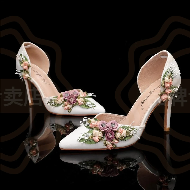 French Romance Womens Shoes Exquisite Flower High Heel Sandals for Woman Elegant Wedding Shoes Designer Shoes Sandalias De Mujer