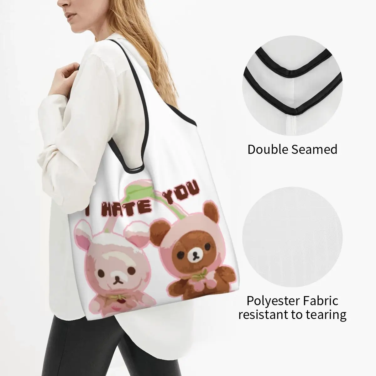 Kawaii Rilakkuma borse per la spesa riutilizzabili capacità di peso pieghevole da 50 libbre ti odio Eco Bag Eco-friendly Eco-friendly