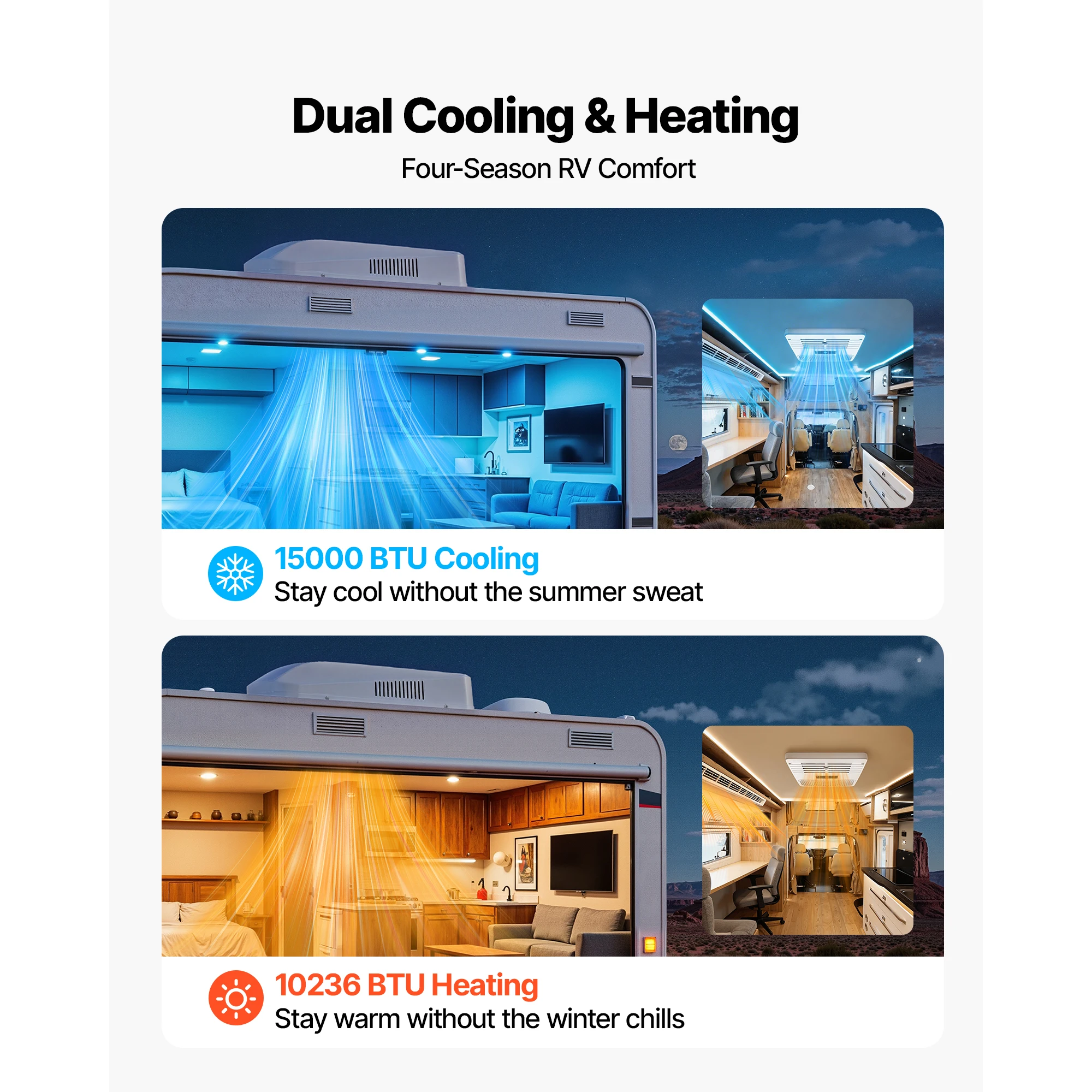 SucceBuy RV Air Conditioner 15000BTU RV AC Unit with Heat Pump & Cooling Variable Speed with ADB Button Control & Remote Control