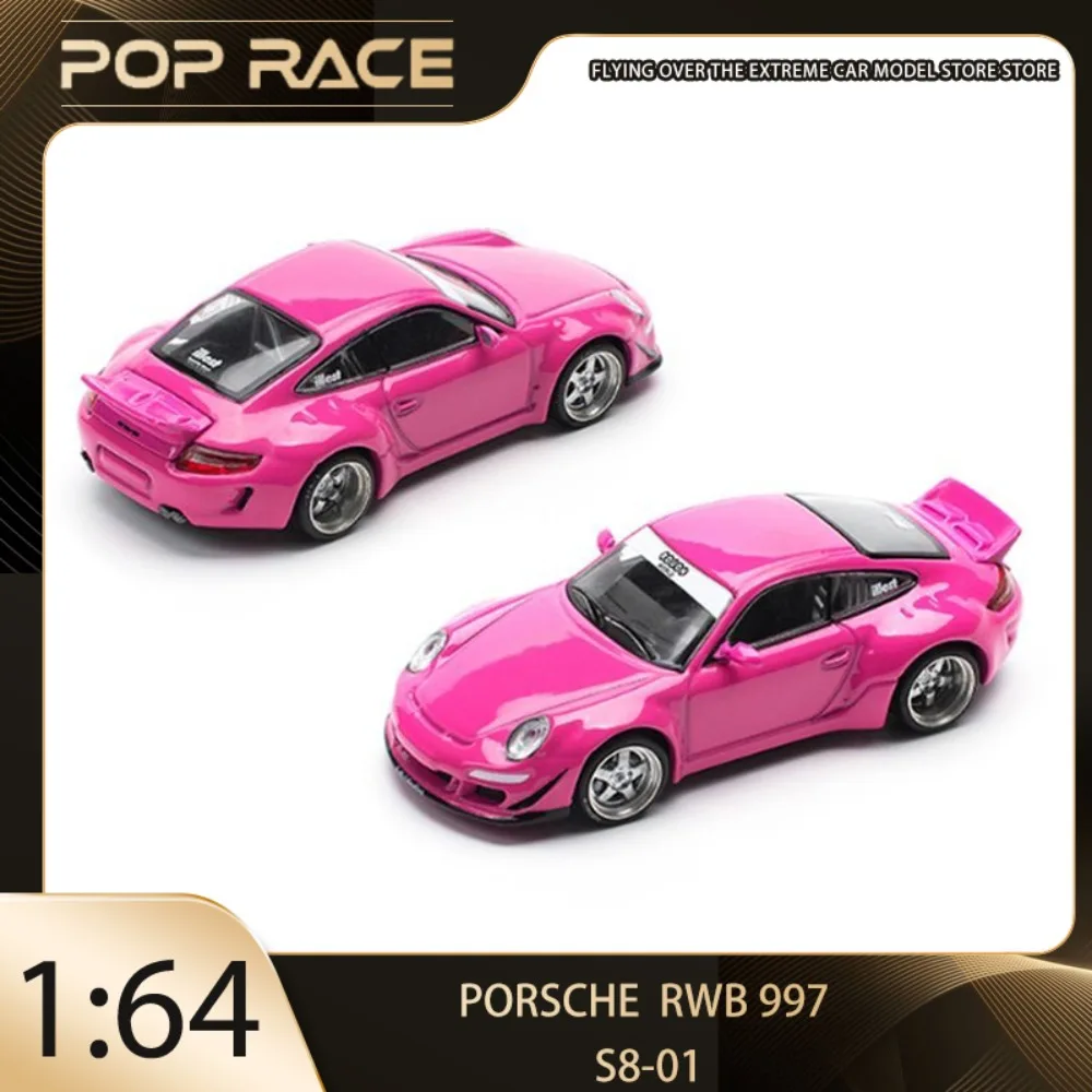 

POP RACE 1/64 Porsche RWB 979, модифицированный широкий корпус, розовый сплав, литая под давлением модель автомобиля премиум-класса, игрушки, коллекционная деталь дисплея