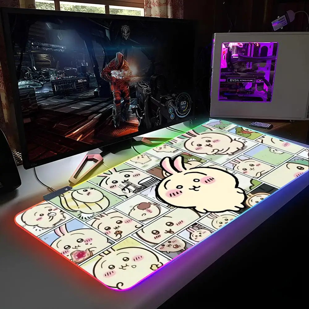 Kawaii C-Chiikawas Mouse Pad RGB Backlit Mouse Pad Laptop Mouse Pad Laptop Gamer Computer Desk Gaming Accessories