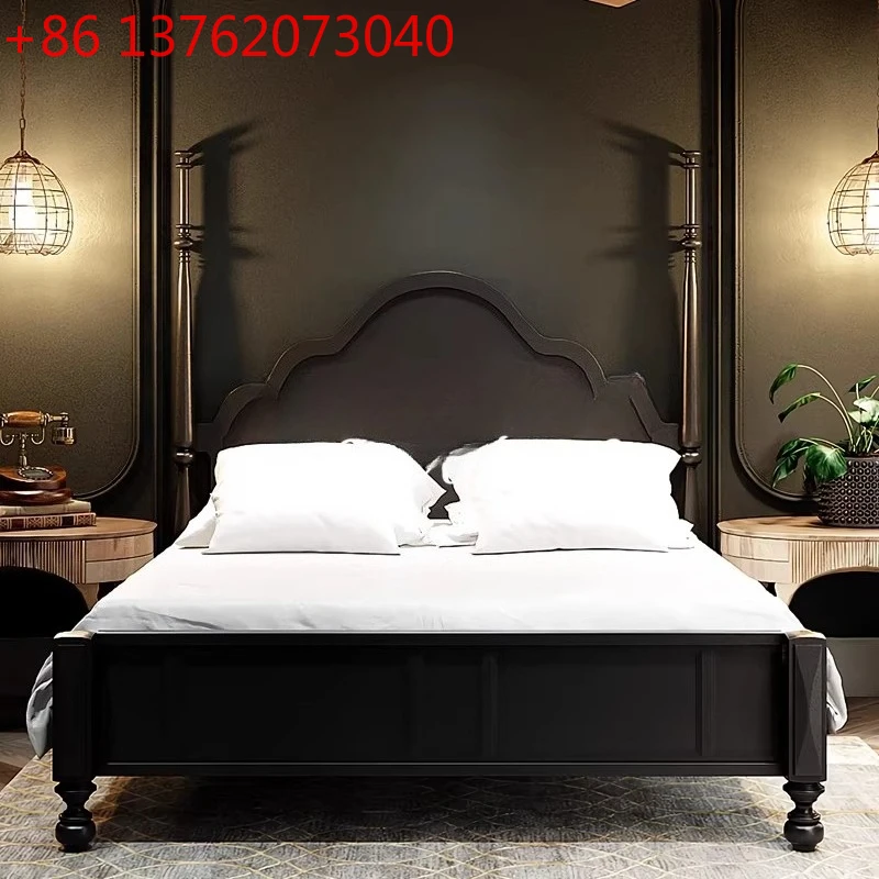 

Французская кровать из массива дерева B & B, черная кровать размера «queen-size», главная спальня, 1,8 метра