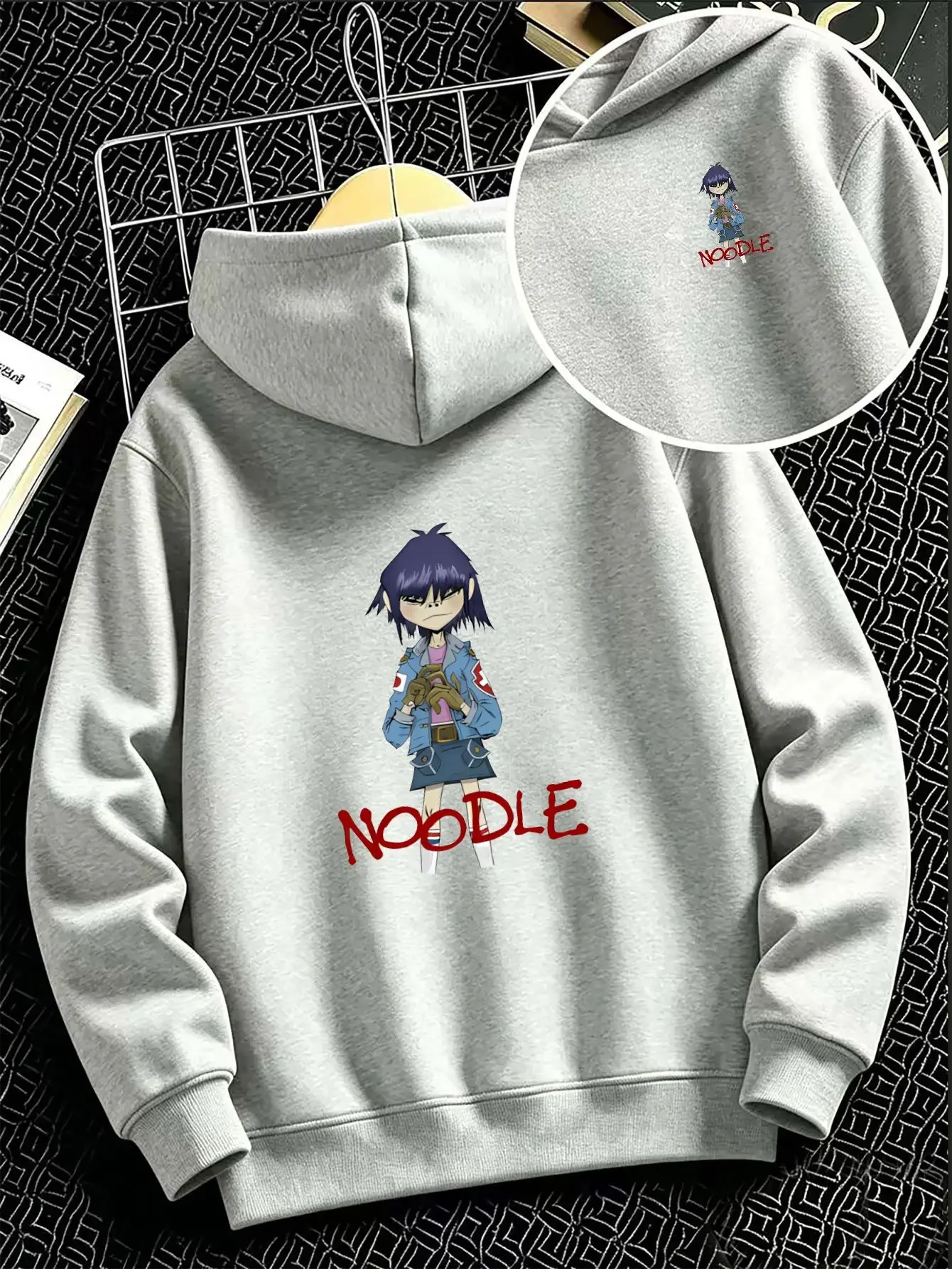 Korea Hot Gorillaz Noodle Character Graphic Hoodie Unisex Kids Casual Pullover Hooded Sweatshirt Loose Fit Autumn