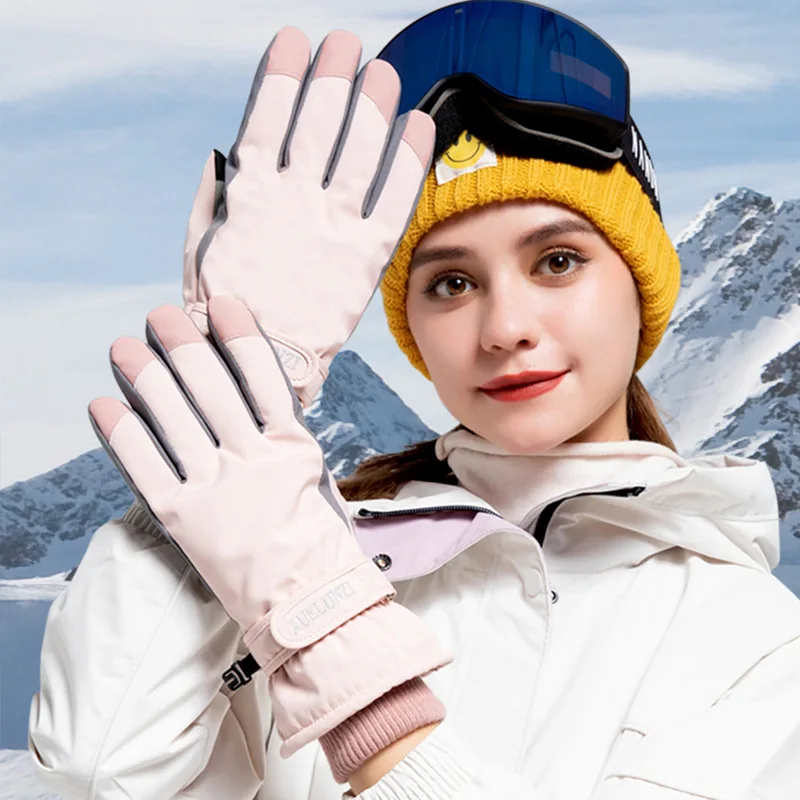 Winter Ski Gloves Women Waterproof Cold Warm Warm Plus Fleece Thick Cotton Outdoor Mountaineering Cycling Gloves