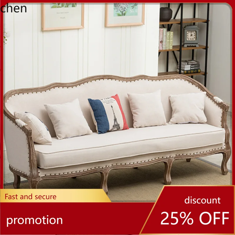 HT Retro Solid Wood Home New Sofa Living Room Modern Simple Three-Seater Art Sofa Set