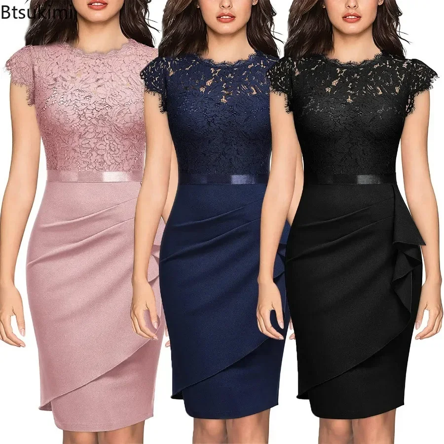 2024 Women\'s Elegant Lace Evening Wedding Party Dress Sexy Office Ladies Bodycon Dresses Fashion Birthday Club Vestidos Female