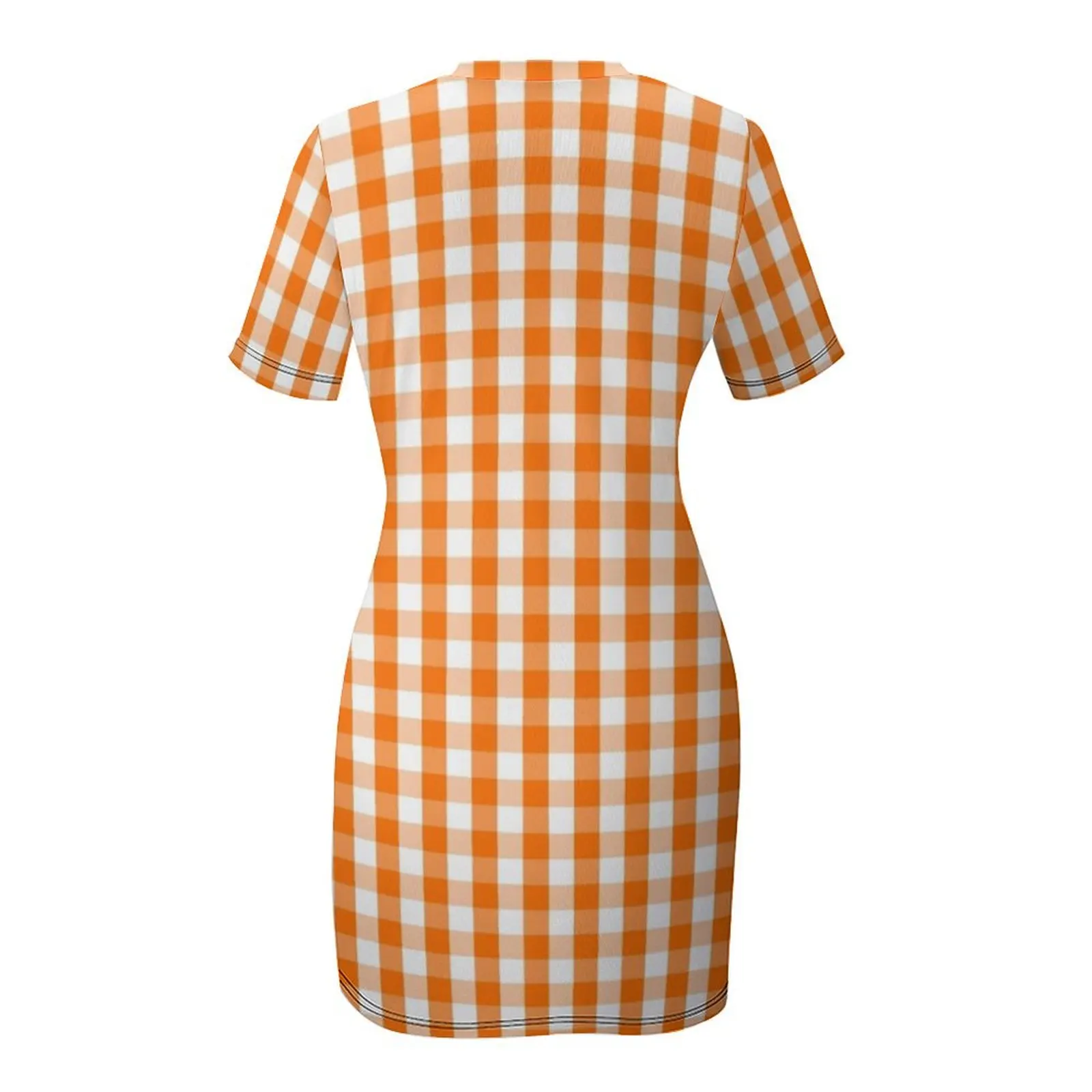 Abito classico a maniche corte con motivo a quadretti a quadretti arancione e bianco con zucca, abiti da donna, abito da ballo, abito moda donna 2025