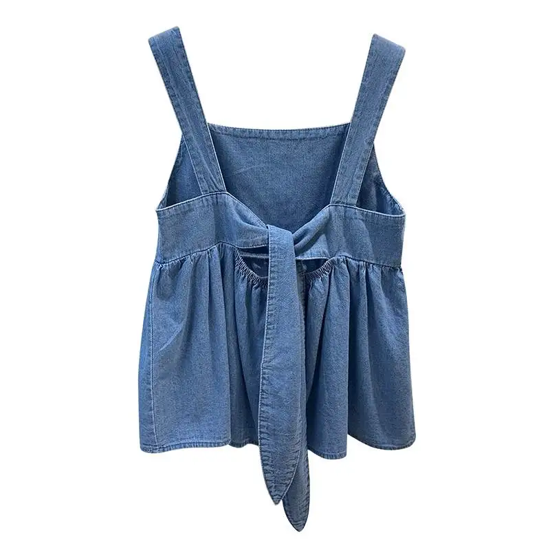 

Женский джинсовый топ на бретелях очень большого размера с галстуком-бабочкой, летний уличный топ с запахом и запахом для больших размеров