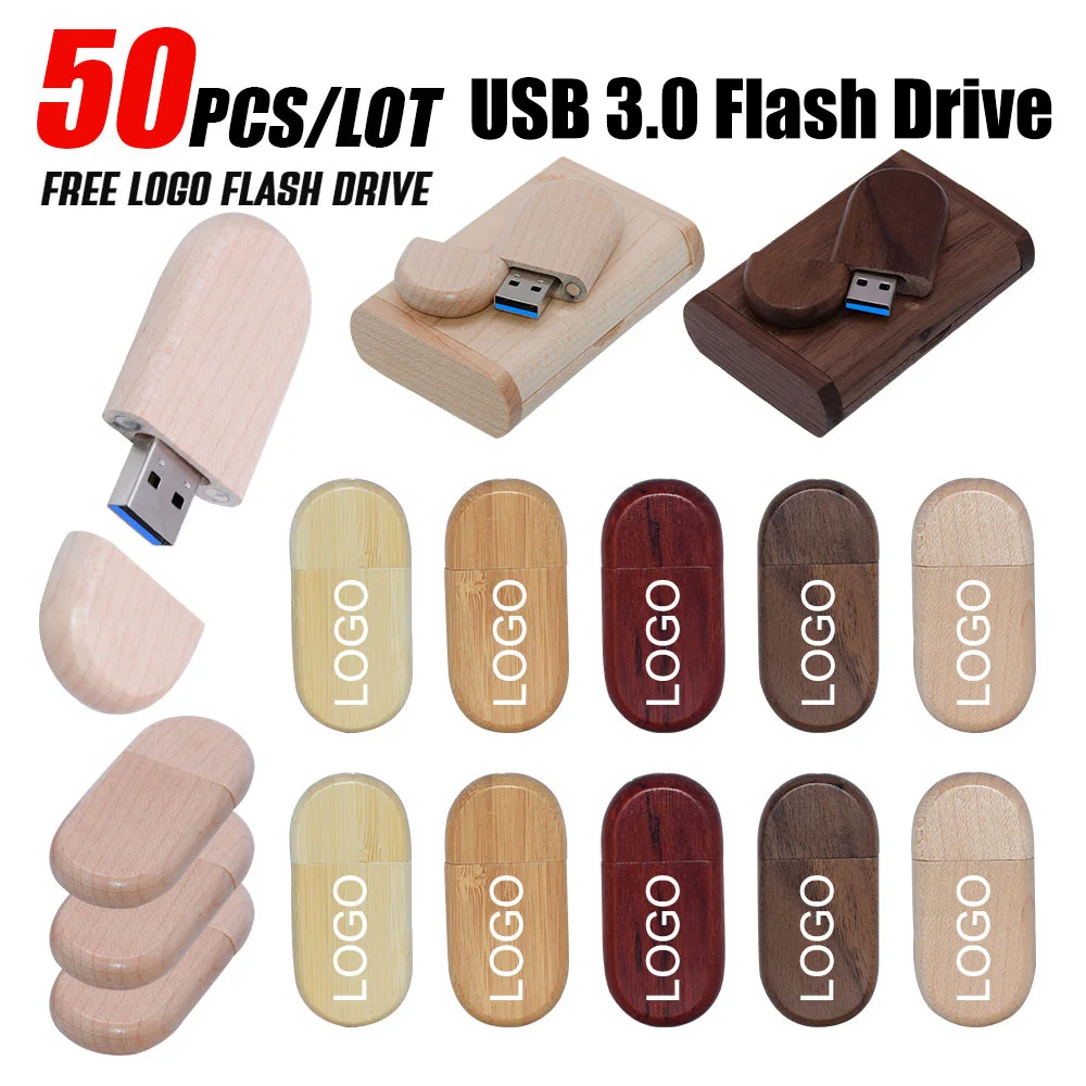 50 unids/lote unidad Flash USB 3,0 de alta velocidad Pendrive de madera 8GB 16GB 32GB 64GB 128GB memoria Stick regalo de boda (LOGO gratis)