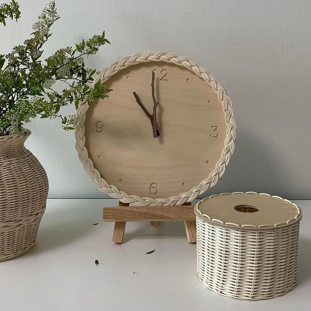 

Silent Wall Clock Rattan Woven Clock For Home Living Room Bedroom Bar Hotel Pastoral Style Non-Ticking Sweeping Movement Light