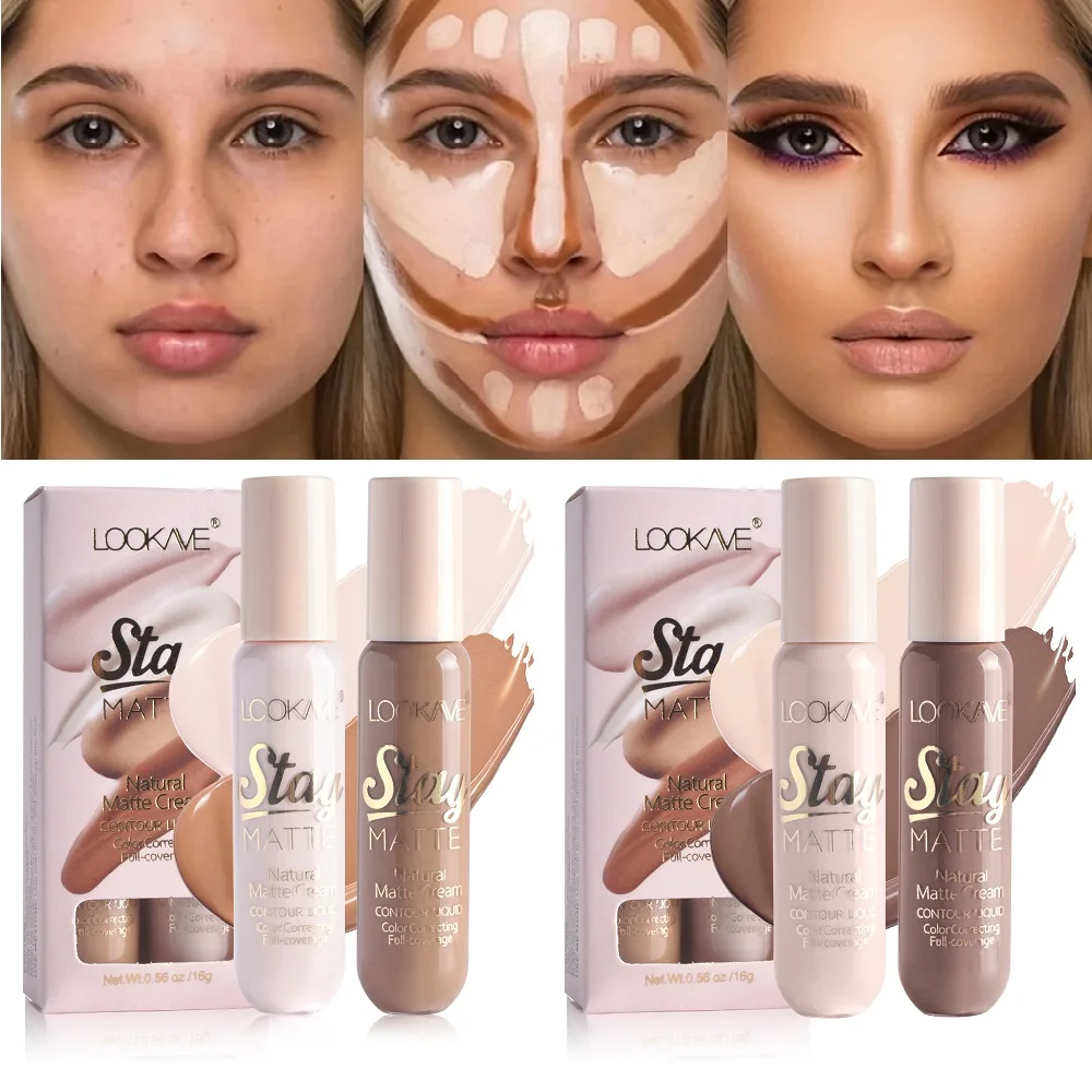 2Pcs/Lot Face Foundation Contour Cream Matte Concealer Waterproof Liquid Highlighter Bronzer Contouring Makeup Cosmetic