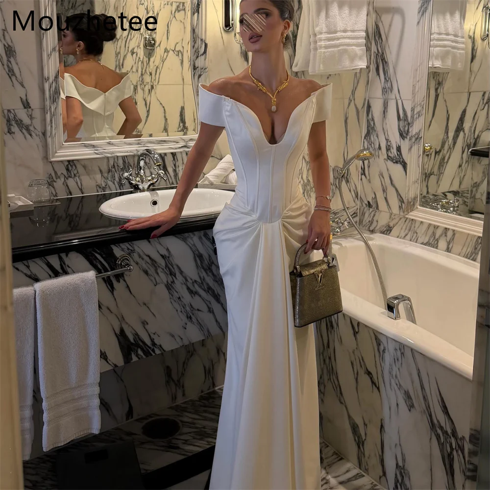 Mouzhetee A-Line Sexy Off The Shoulder Wedding Dresses Simple Pleat Satin Brides Gown Custom Made 2026