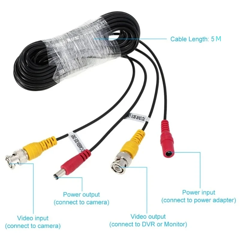 5m-30m Power Cord Ahd Camera Cables BNC/DC Plug Cable For Analog Extension Line  CCTV DVR 2 In 1 Connection Line