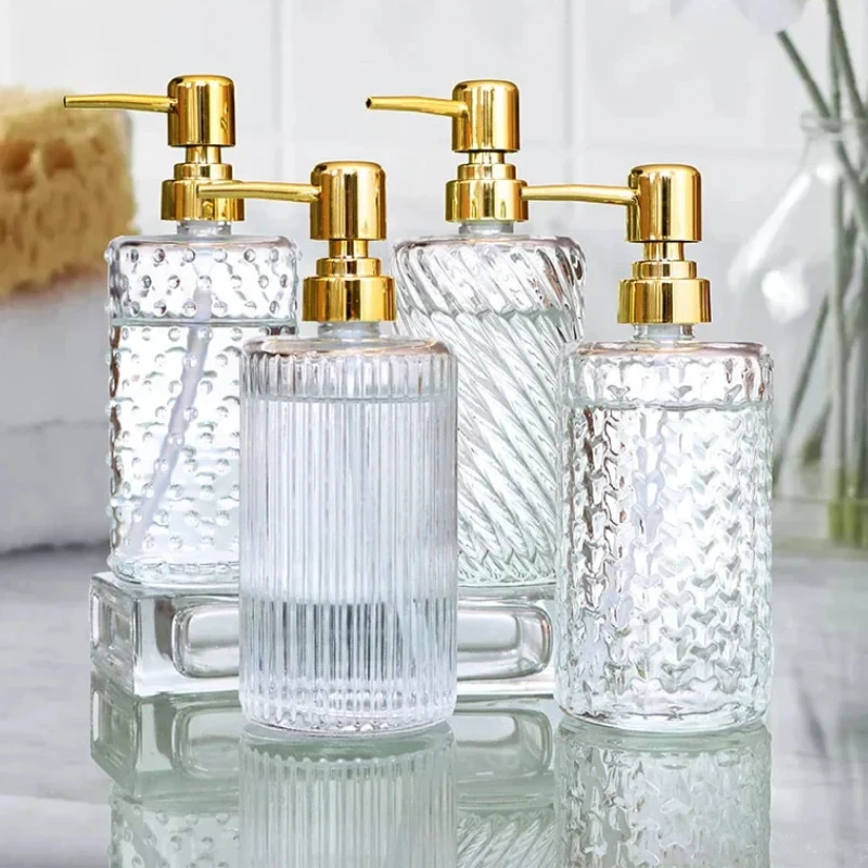 Glass Hand Sanitizer Bottle - Shampoo, Shower Gel & Soap Dispenser for Stylish Bathroom Organization and Accessories