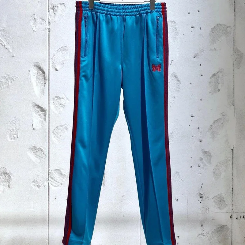 Arrival Cotton Classic Red Blue Webbing Track Stripe Sweatpants Butterfly Embroidery Men Women Pants Oversized Trousers