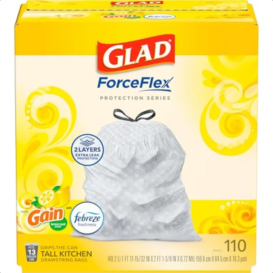 

ForceFlex Tall Kitchen Trash Bags 13 Gallon Gain Lemon Zest 110 Count Package May Vary