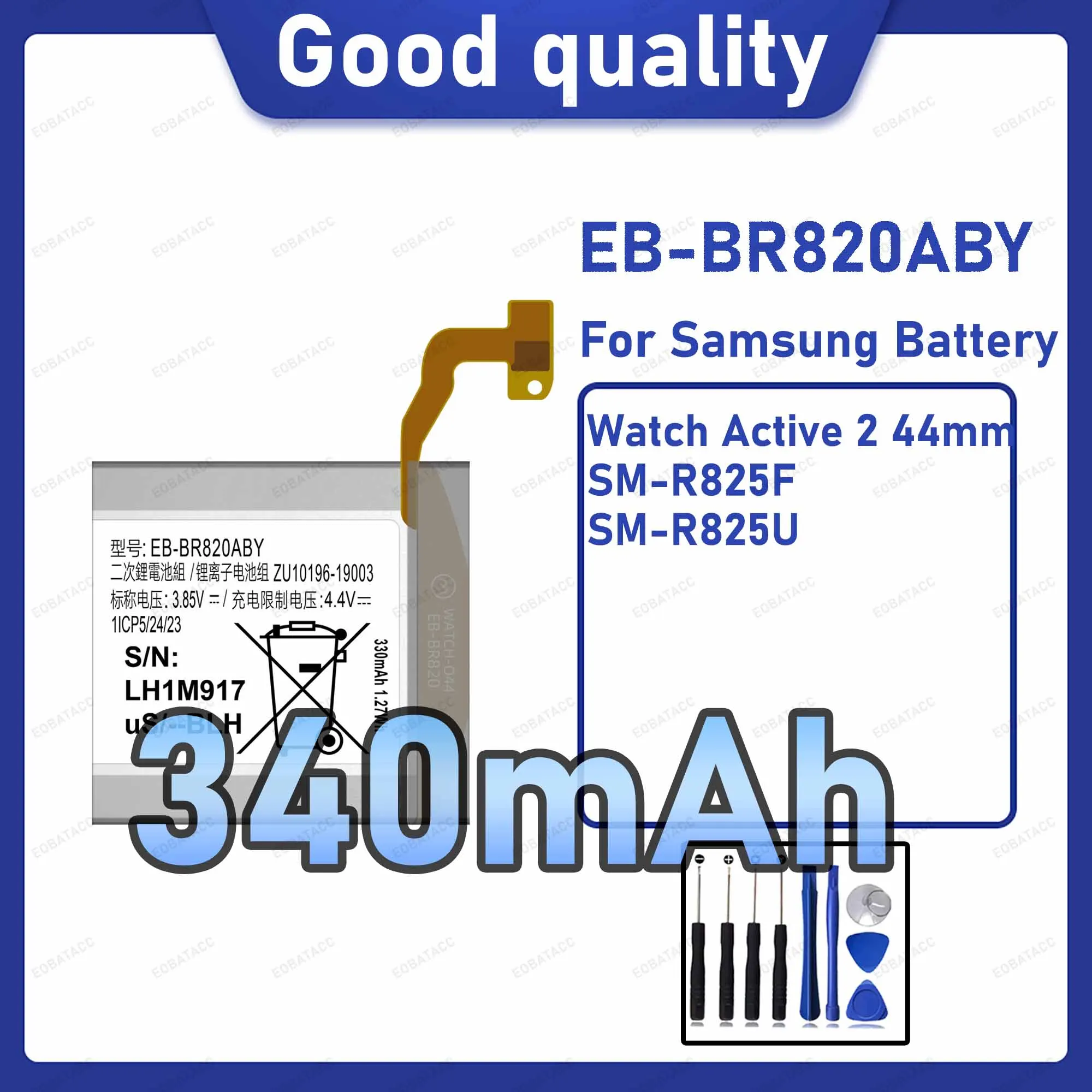 340mAh EB-BR820ABY Replacement Battery for Samsung Watch Active 2 44mm with Repair Tools Kit