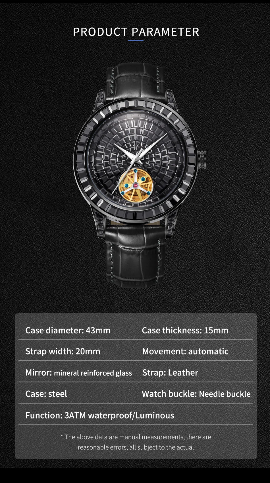 นาฬิกาข้อมือผู้ชาย Haemmer Design ดีไซน์หรูหรา ประดับเพชร ระดับท็อป เหมาะสำหรับธุรกิจและสวมใส่สบายๆ สายหนัง เรืองแสง กันน้ำ ระบบไขลานอัตโนมัติเต็มรูปแบบ