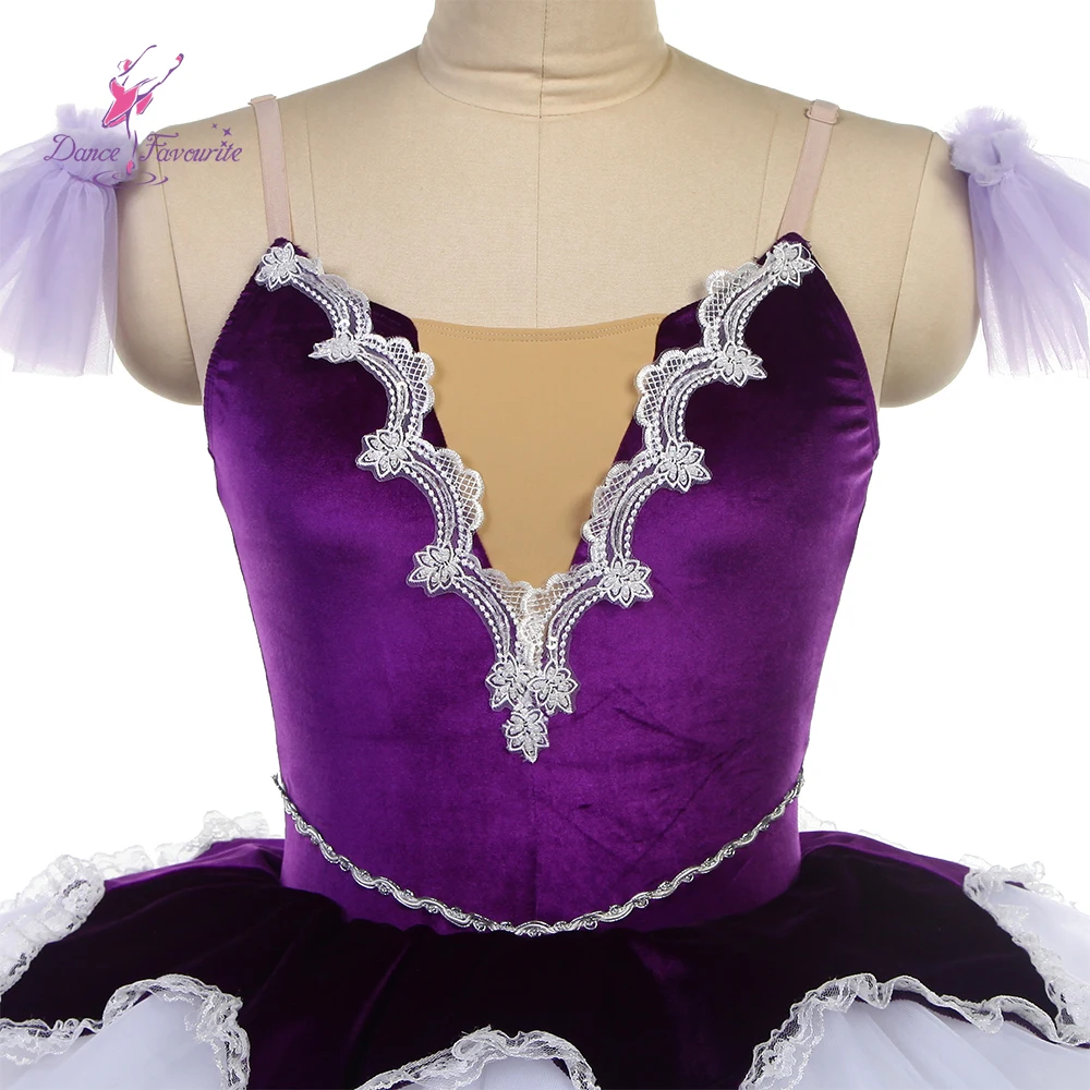 25002 Fioletowy aksamitny top z białym tiulowym baletem Tutu Kostiumy do tańca Tutu Kostium do tańca