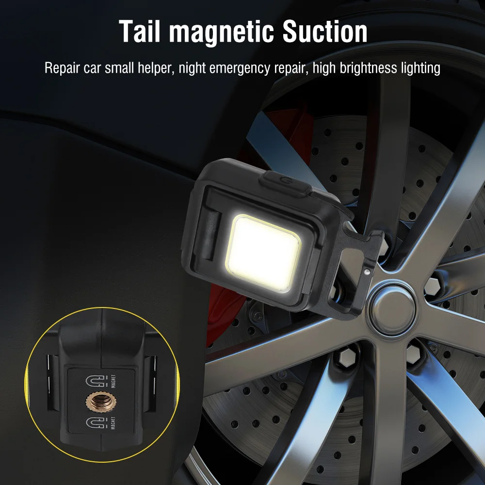 BORUiT Mini torcia portachiavi a LED tipo C lampada da lavoro ricaricabile con cavatappi magnetico per emergenza da campeggio tascabile all'aperto