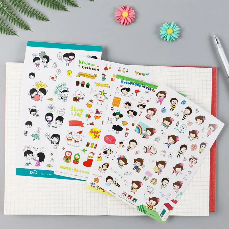 Little couple stickers retro stamps postmark bronzing floral small pastoral cartoon stickers collection