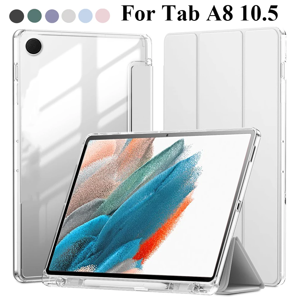 Transparente Kristall-Tablet-Hülle für Samsung Tab A8 10.5 2021 SM-X200 SM-X205, Hybrid-Schutzhülle mit Stifthalter, Anti-Vergilbung