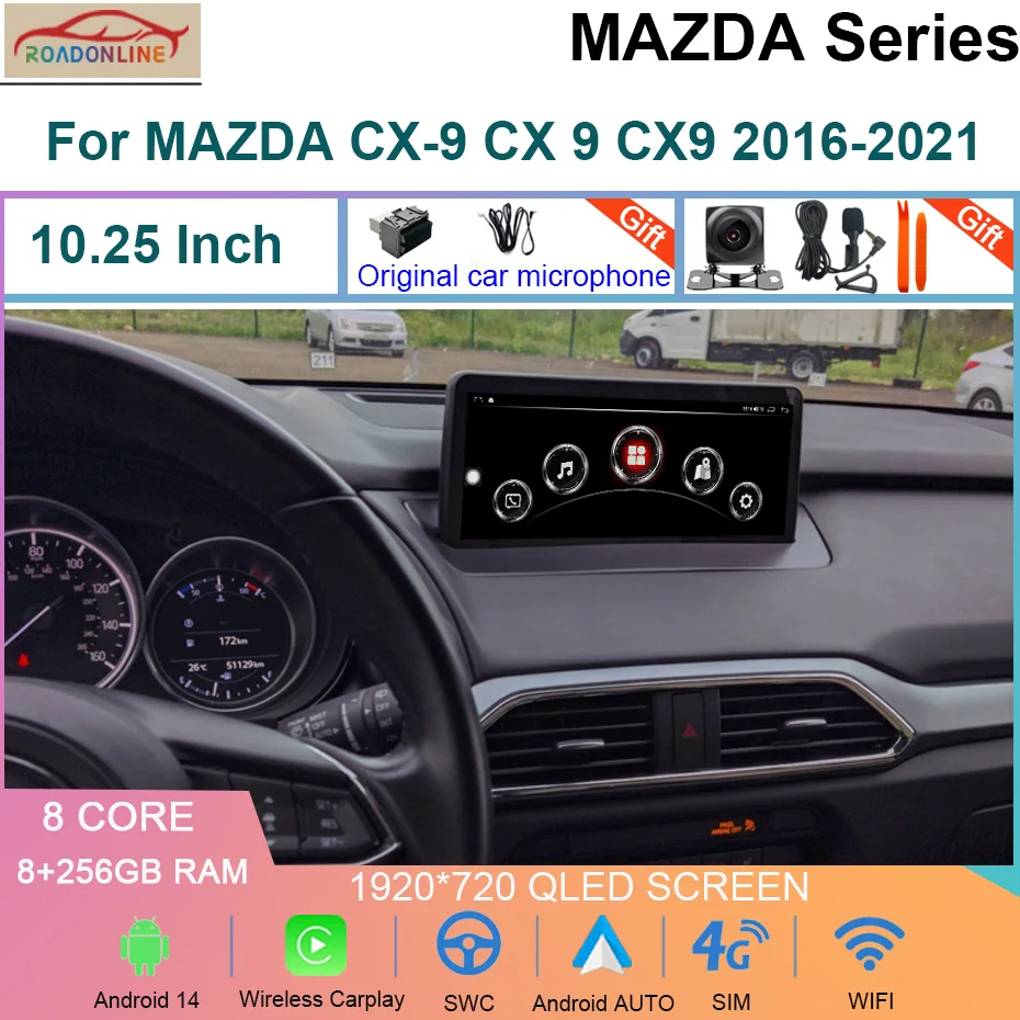 

Android 14 Car Radio10.25 Inch For MAZDA CX-9 CX 9 CX9 2016-2021 Multimedia Stereo Video Player Navigation GPS Wireless Carplay