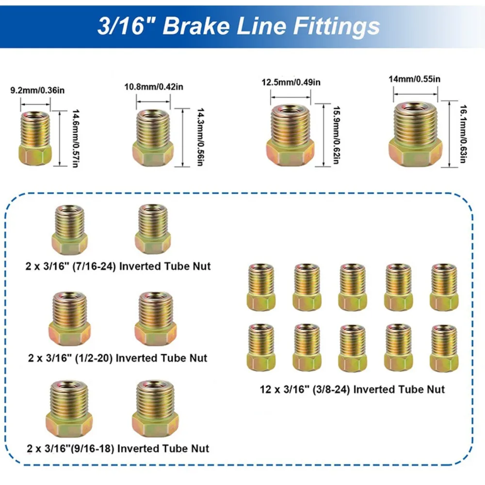 Repair Kit 25FT 7.62m Car Roll Tube Coil with Tube Screw Cap Copper Nickel Brake Pipe 3/16\