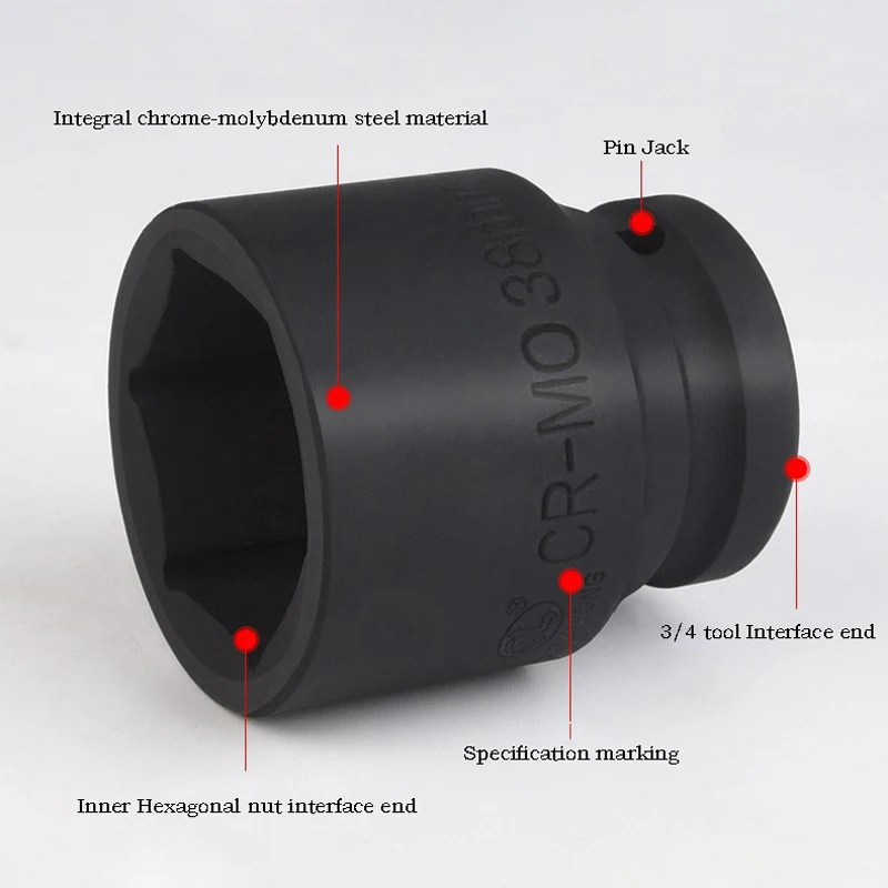 3/4 Impact Wrench Socket Head Extended Hexagonal Wrench 17-46mm Heavy Duty Socket Mechanical Automotive Workshop Tools