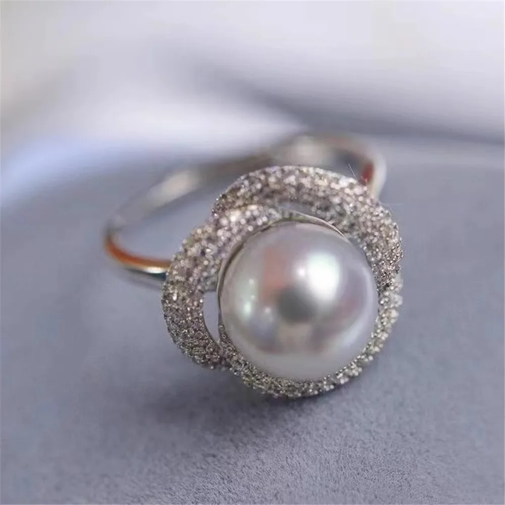 

DIY Pearl Ring Accessories S925 Sterling Silver Ring Empty Holder Concealer Silver Ring Fit 11-12mm Round Beads Z426