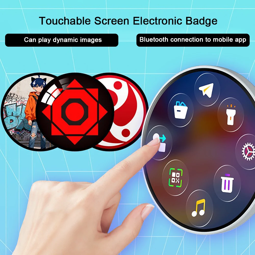 L8 شارة إلكترونية شاشة عرض LED زر شاشة قابلة للمس بلوتوث توصيل شارة التطبيق لمحبي أوتاكو هدايا أبيض رمادي #3