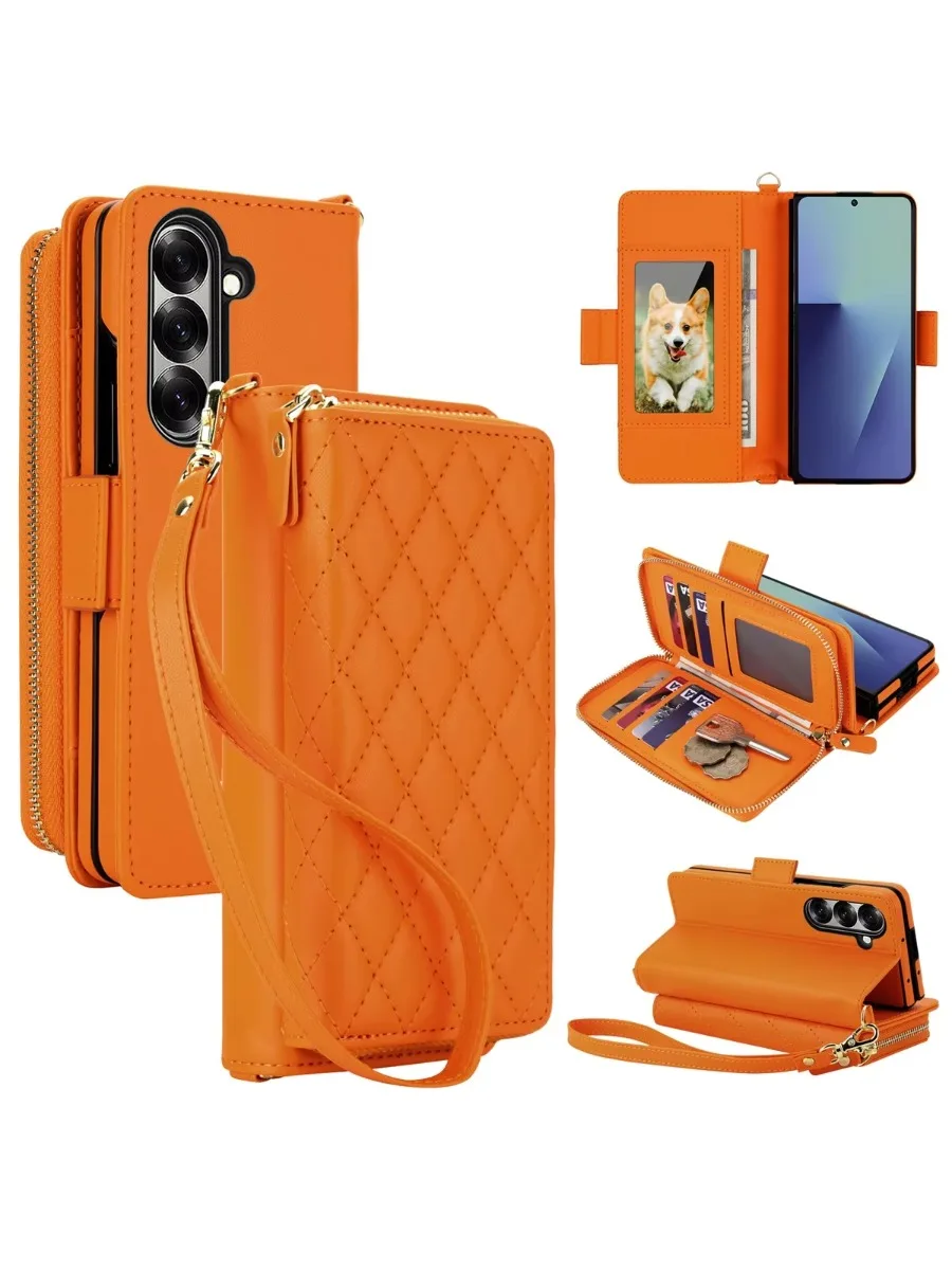 Luksusowe skórzane etui crossbody z przegródkami na karty do Samsung Galaxy Z Fold 7 6 5 4 3 5G, odporne na wstrząsy, ochronne akcesoria. — zdjęcie produktu 7