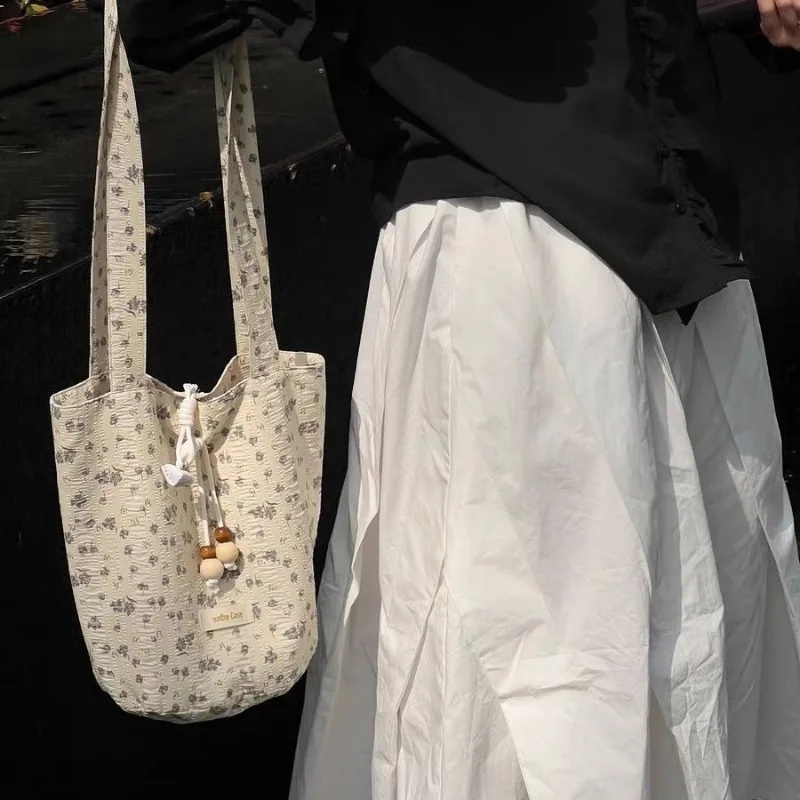 Shoulder Bag Large Capacity Cloth Bag Niche Personalized Fashion Tote Small Fresh Sweet Flower Printing Casual Trend All-match