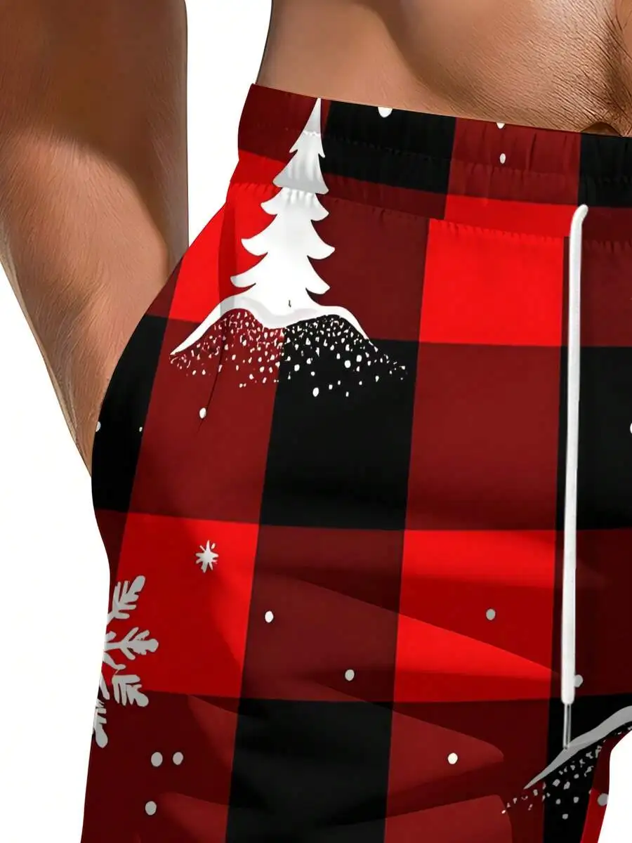 

Buffalo Plaid Christmas Pattern 3D Printed Mens Beach Shorts Holiday Festive