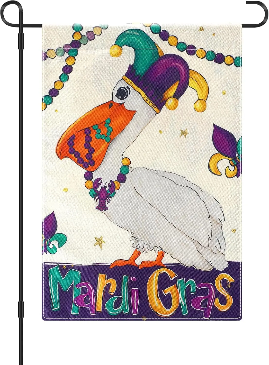 Pelican Mardi Gras Garden Flag Double Sided 12 x 18 Inch Small Decorative Burlap Vertical Holiday Party Masquerade Supplies  EEZ
