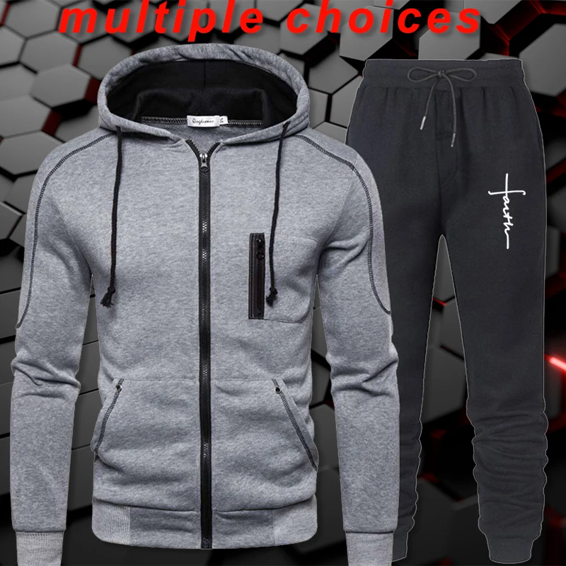 

Autumn and Winter Warm Men's Sportswear Zipper Hoodie+Pants 2-piece Set Trendy Fashion Hip Hop Men's Wear